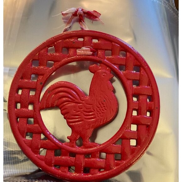 Vintage Cast Iron Red Rooster Table Trivet 8" #2 - Picture 5 of 5